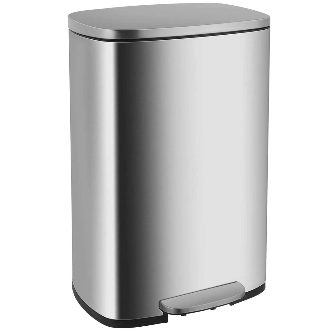 13.2 Gallon(50L) Trash Can, Fingerprint Proof Stainless Steel Kitchen Garbage Can with Removable Inner Bucket and Hinged Lids, Pedal Rubbish Bin for Home Office