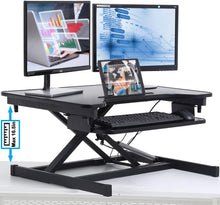 Load image into Gallery viewer, 32&quot; Standing Desk, Height Adjustable Stand Up Desk Converter Sit to Stand Desk Gas Spring Riser with Keyboard Tray, Ergonomic Home Office Computer Workstation for Desktop Laptop Dual Monitors, Black
