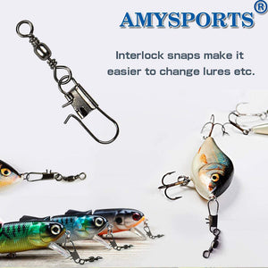 AC2ALITY  Fishing Tackle Barrel Swivel Snap High Strength Snap Swivel Saltwater Stainless Steel Fishing Barrel Snaps Interlock Snaps Freshwater Leader Lure Connnector Accessories