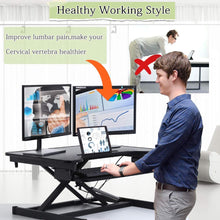 Load image into Gallery viewer, 32&quot; Standing Desk, Height Adjustable Stand Up Desk Converter Sit to Stand Desk Gas Spring Riser with Keyboard Tray, Ergonomic Home Office Computer Workstation for Desktop Laptop Dual Monitors, Black
