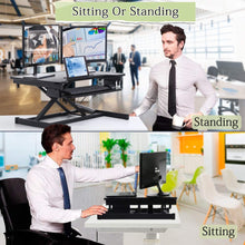 Load image into Gallery viewer, 32&quot; Standing Desk, Height Adjustable Stand Up Desk Converter Sit to Stand Desk Gas Spring Riser with Keyboard Tray, Ergonomic Home Office Computer Workstation for Desktop Laptop Dual Monitors, Black
