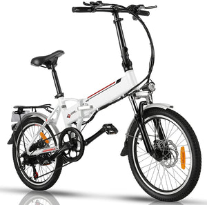 20" Folding Electric Bike with Removable Large Capacity Lithium-Ion Battery (36V 250W), Electric Bicycle 7 Speed Gear and Three Working Modes (White, 20 inch)