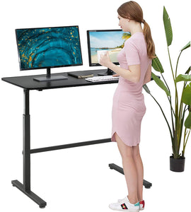 Adjustable Standing Desk, 47" Computer Desk Height Converter Desk Computer Workstation Large Desktop Stand Up Desk Ergotron Laptop Sit-Stand Desk Fit Dual Monitor for Home Office,Black