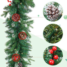 Load image into Gallery viewer, 9Ft Pre-Lit Christmas Garland, Artificial Holiday PE Mixed Garland with Battery Operated 50 LED Lights, Xmas Decoration Flocked Garland with Pine Cones and Timer for Walls Stairs Fireplaces
