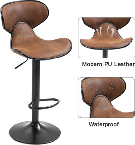 Bar Stools Set of 2, Counter Height Swivel BarStools with Backrest, Modern Pu Leather Adjustable Counter Stools Chairs for Kitchen Island/Counter Pub and Dining Room