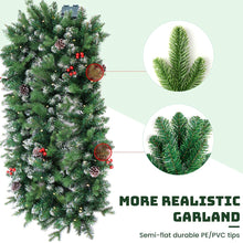 Load image into Gallery viewer, 9Ft Pre-Lit Christmas Garland, Artificial Holiday PE Mixed Garland with Battery Operated 50 LED Lights, Xmas Decoration Flocked Garland with Pine Cones and Timer for Walls Stairs Fireplaces
